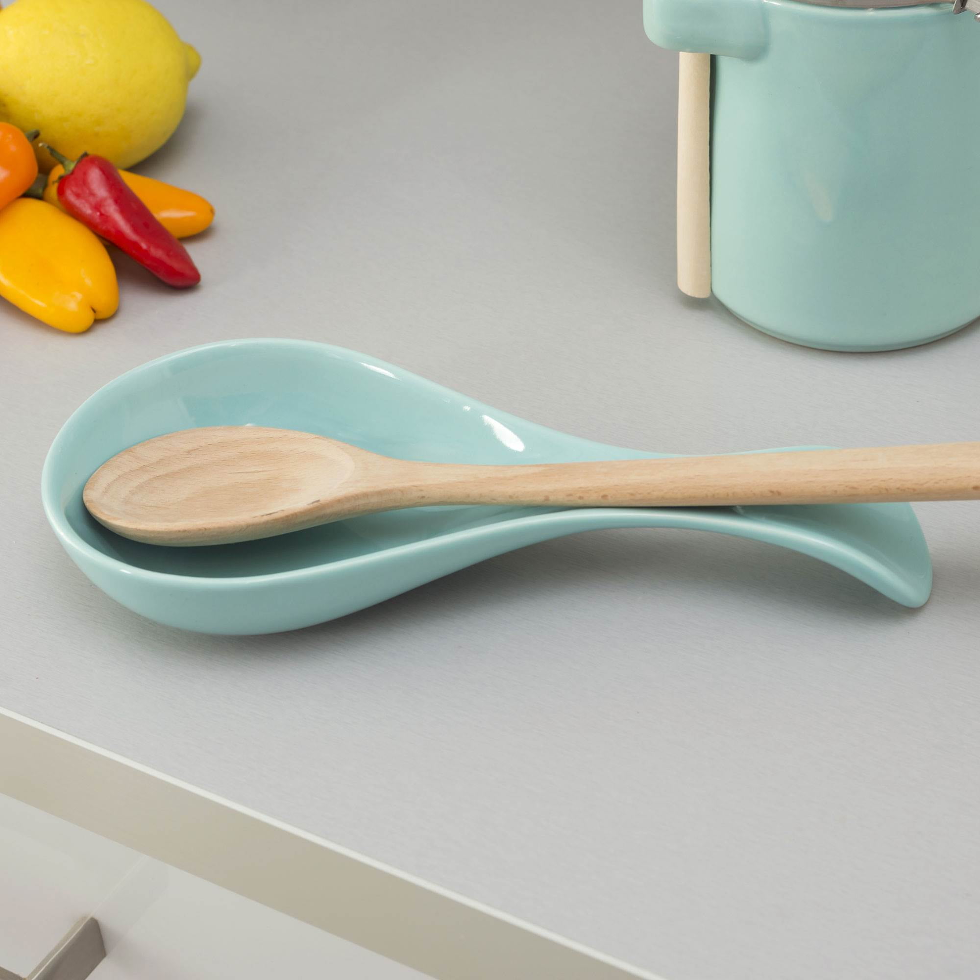 Spatula Tongs Large Ceramic Drip Catcher for Spoons Grill Brushes Mason Jar - Aqua Blue Palais Dinnerware Spoon Rest Collection