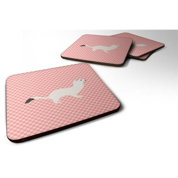 Stoat Short-Tailed Weasel Pink Check Foam Coaster, Set of 4