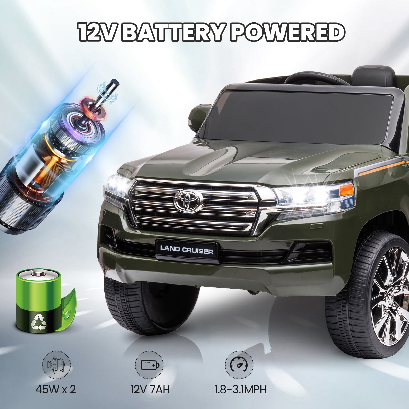 CazToi Kids 12V 2-Seater Ride On Car Licensed Toyota Land Cruiser Electric Car For Boys and Girls