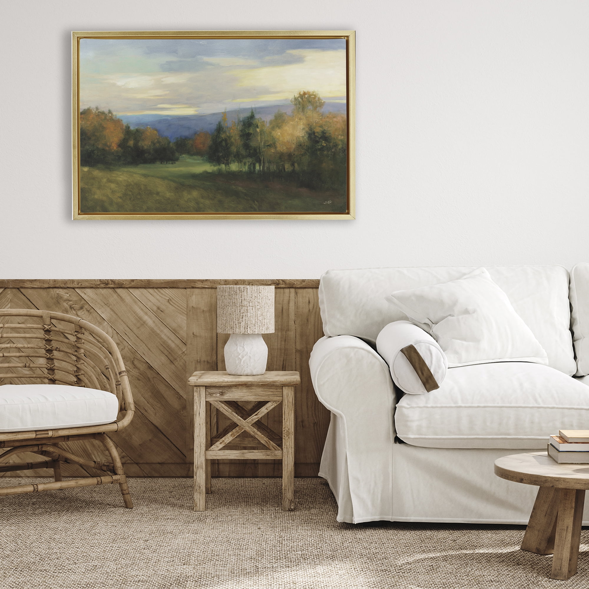 Stupell Industries October Meadow Countryside Gold Framed Floater Canvas Wall Art, design by Julia Purinton