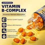 Mulittea Super B-Complex Capsules, Full Spectrum Vitamin B Blend with B12 & Folate, Energy & Nervous System Support, 120 Count