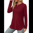 thumbnail image 3 of Camisa de Larga con Cuello Redondo para Mujer, Básica, Holgada, Informal Vino Tinto L, 3 of 5