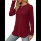 thumbnail image 3 of Camisa de Larga con Cuello Redondo para Mujer, Básica, Holgada, Informal Vino Tinto M, 3 of 5