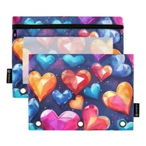 2 Pack Pencil Pouch for 3 Ring Binder Colorful Hearts Pencil Case Clear Window Zipper Pencil Bag Organizers