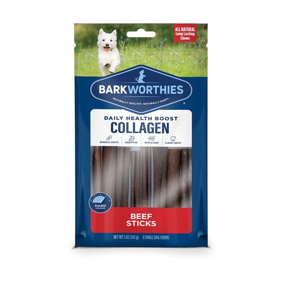 Barkworthies Plain Collagen Stick Dog Treats, 6-Inch, 8-Count