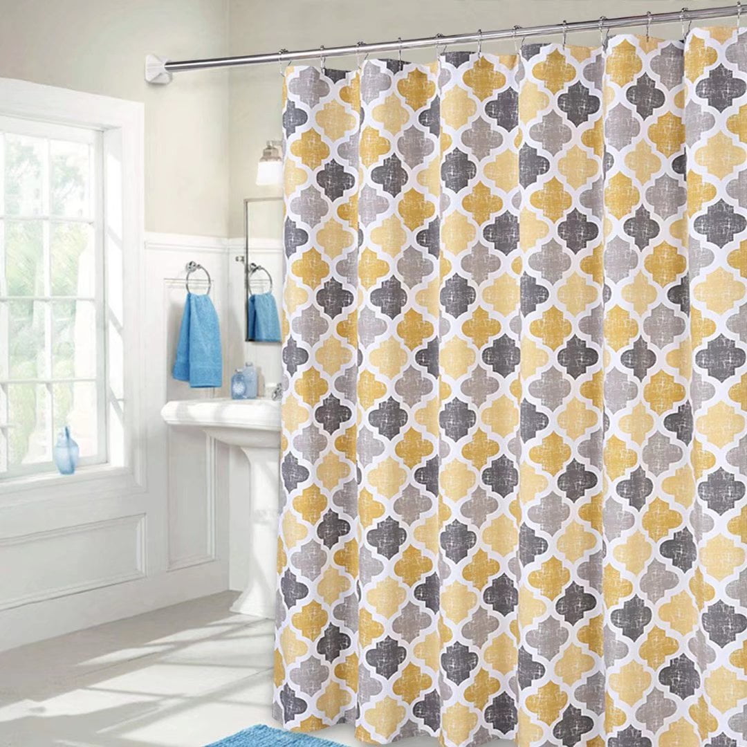 HOMERRY Shower Curtain 35'W x 78'L Geometric Quatrefoil Patterned Modern Poly-Cotton Stall Fabric Shower Curtain,Yellow Gray, 1 Panel