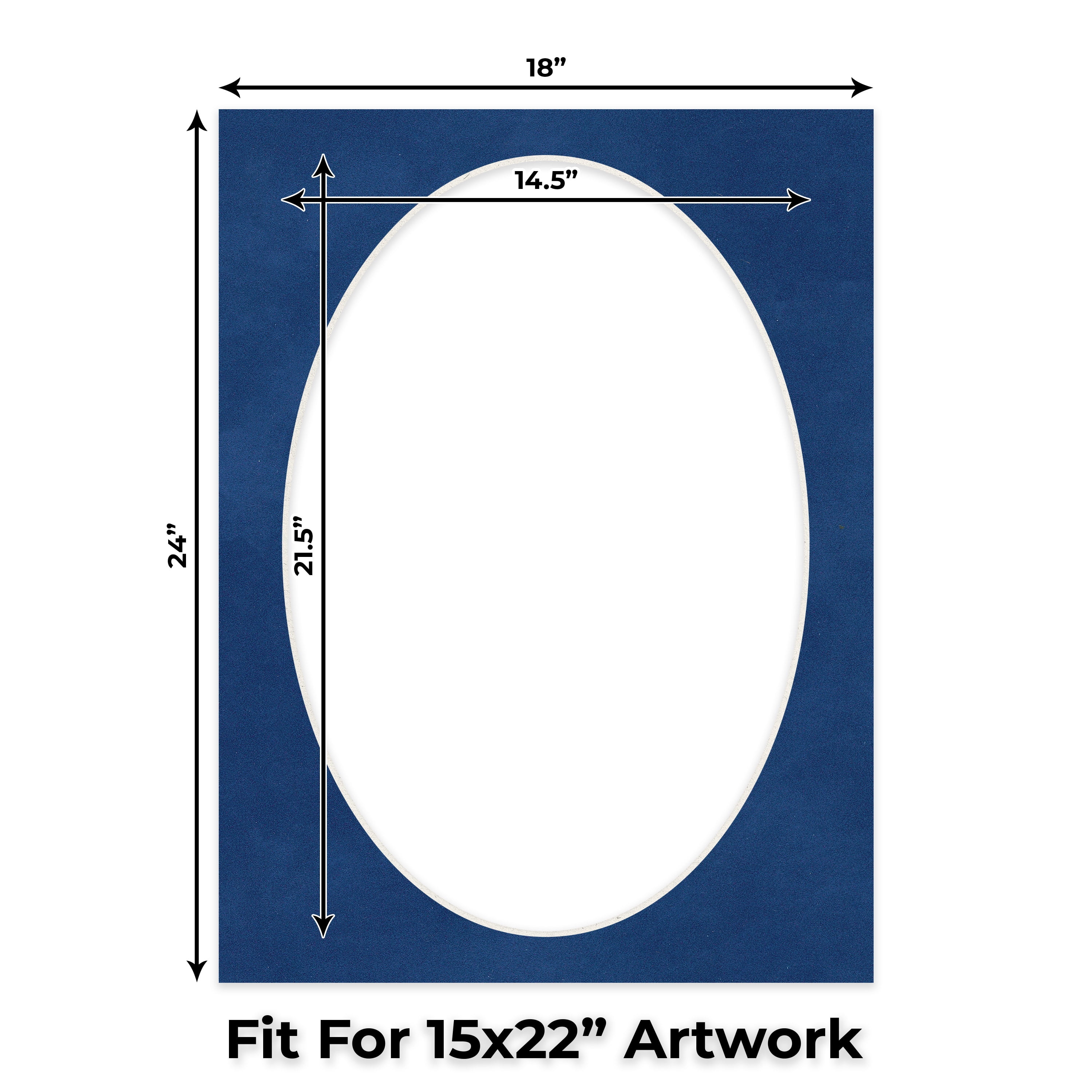 Brooke Blue Suede Picture Frame Mat for 18x24 Frames - Oval Opening for 15x22 Photos - 50 Mats
