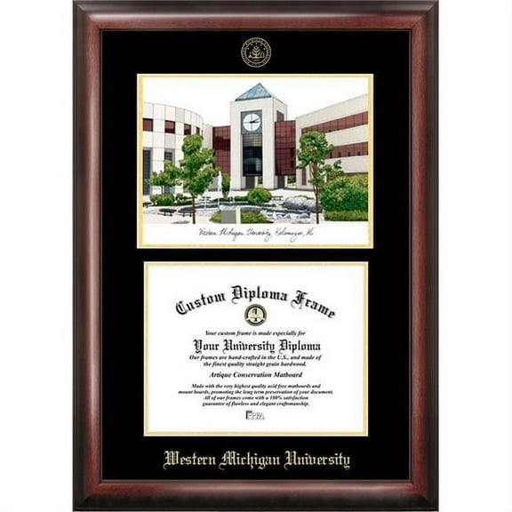 Campus Images MI981LGED-96257625 7.625 x 9.625 in. Western Michigan University Gold Embossed Diploma Satin Mahogany Frame with Lithograph