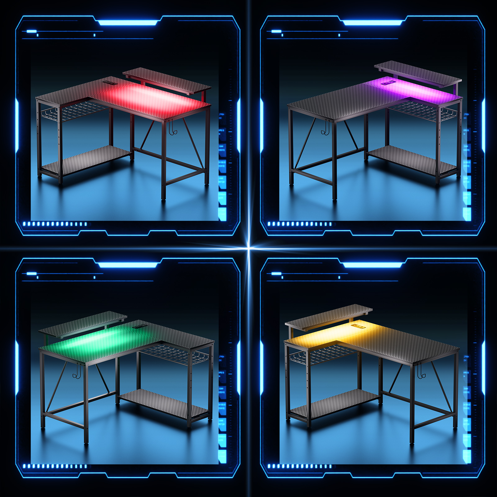 RSPGAME 42" L-Shaped Gaming Desk with LED Lights, Black photo 5