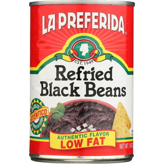 Pack of 12, La Preferida Authentic Refried Black Beans, 16 oz