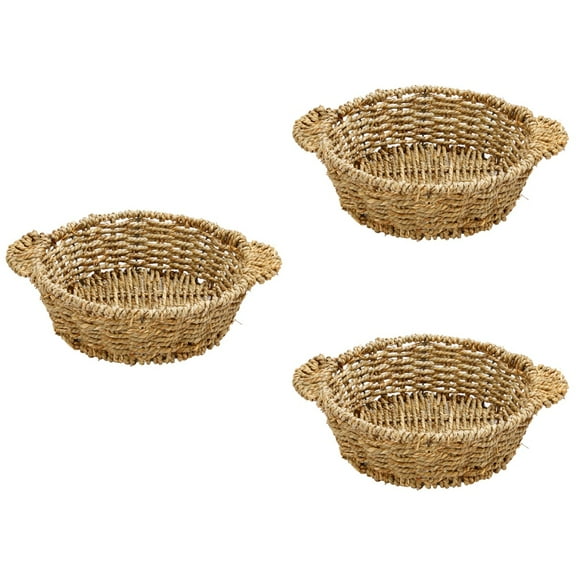 Set of 3 Straw Casserole Basket Scallop Decor Mini Wicker Storage Baskets Baby
