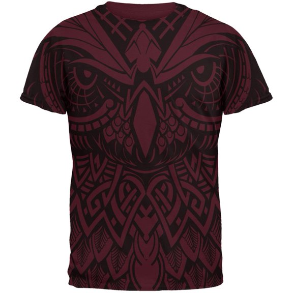 Trippy Owl Outline All Over Maroon Adult T-Shirt - Small