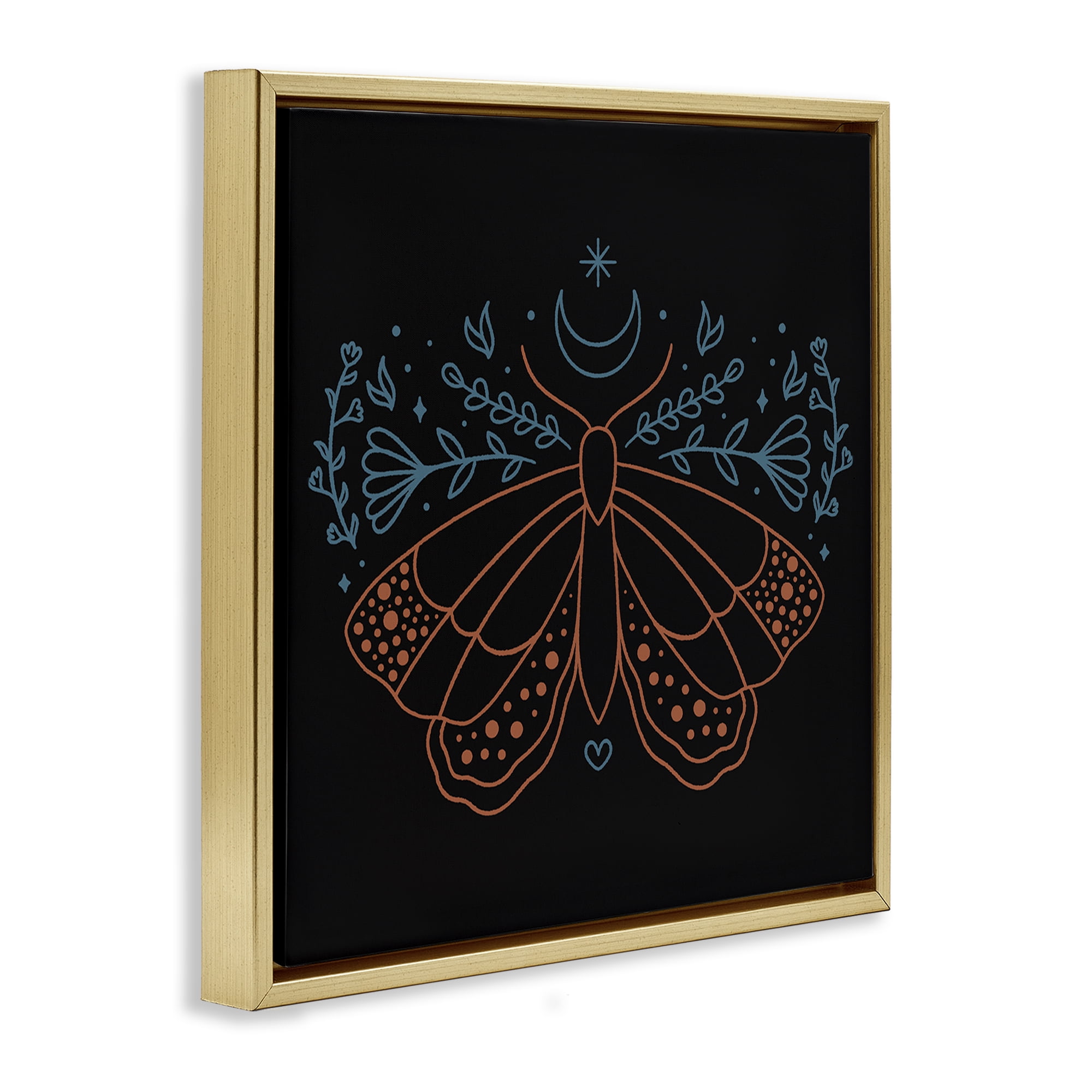 Stupell Industries Celestial Moth Florals Animals Painting Gold Floater Framed Canvas Art Print Wall Art, 18 x 18
