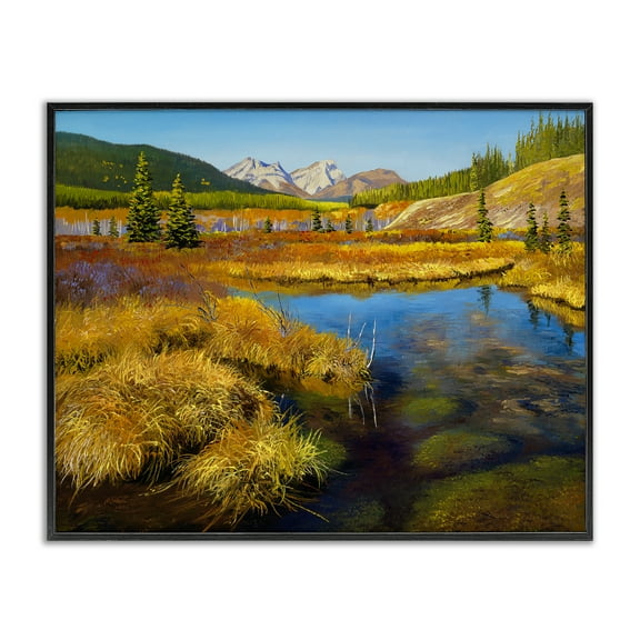 Stupell Industries Lush Pond Landscape Landscape & Nature Painting Black Framed Art Print Wall Art, 14 x 11