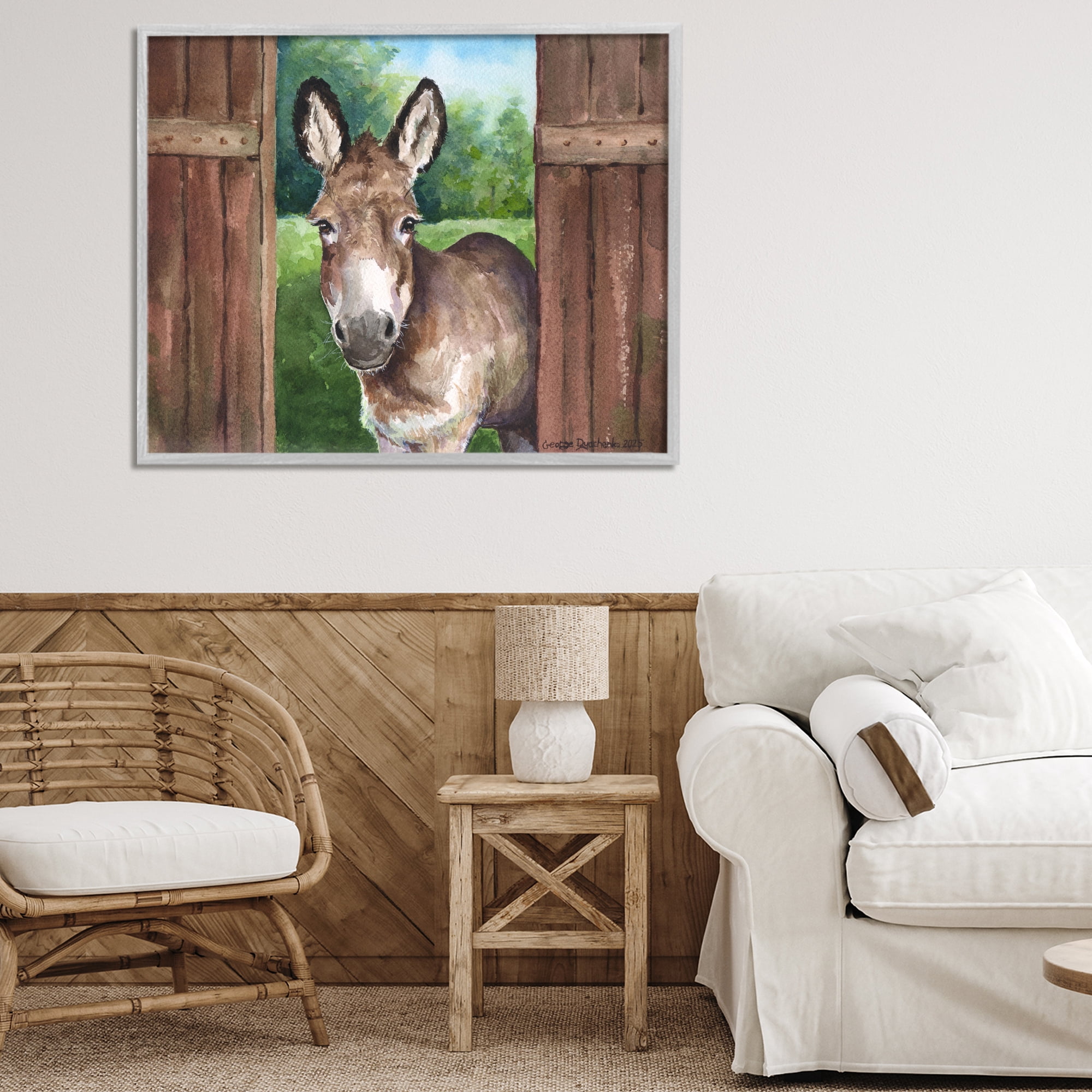 Stupell Industries Donkey in Wooden Gate Gray Framed Giclee Art, design by George Dyachenko