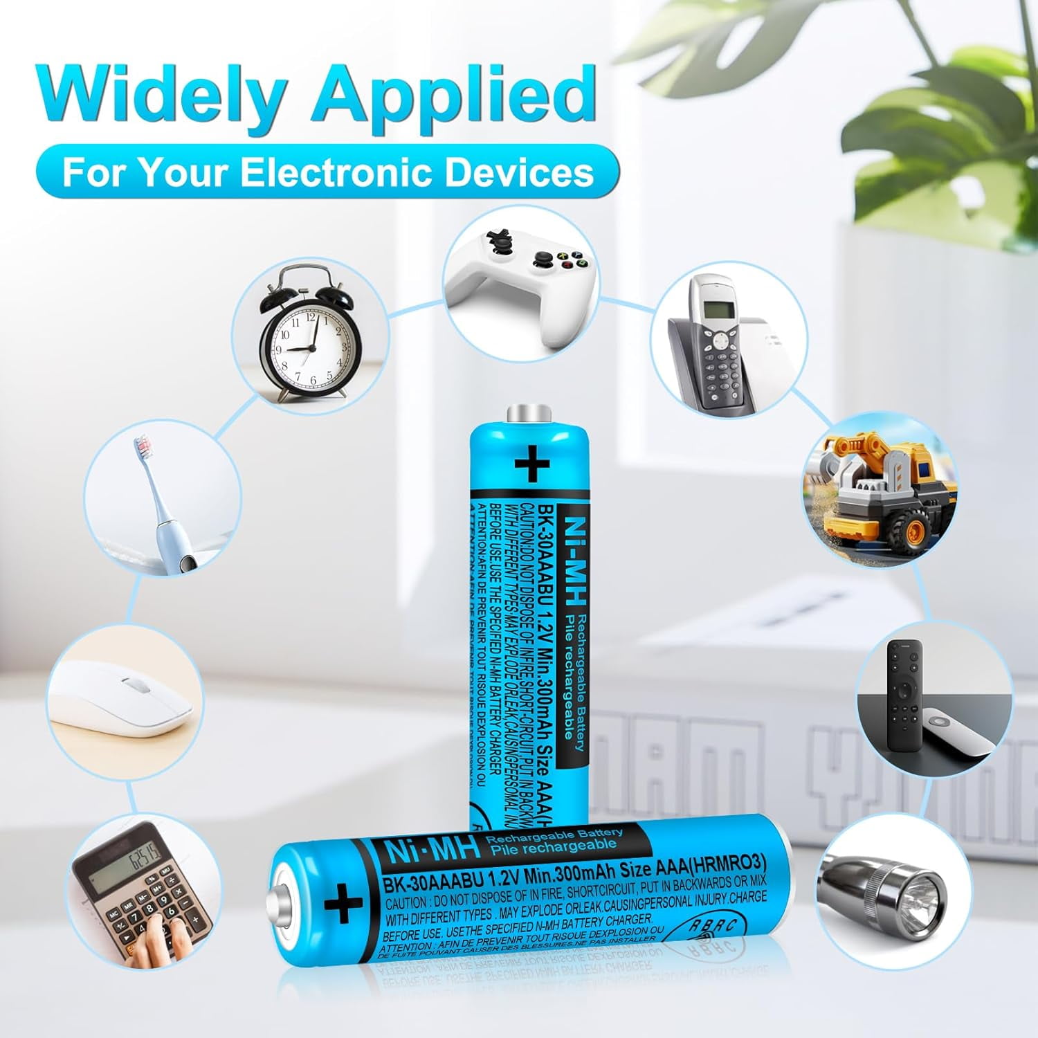 12 Pack BK-30AAABU NI-MH AAA Rechargeable Batteries 300mah Battery 1.2V for Panasonic Cordless Phones,Remote Controls,Electronics