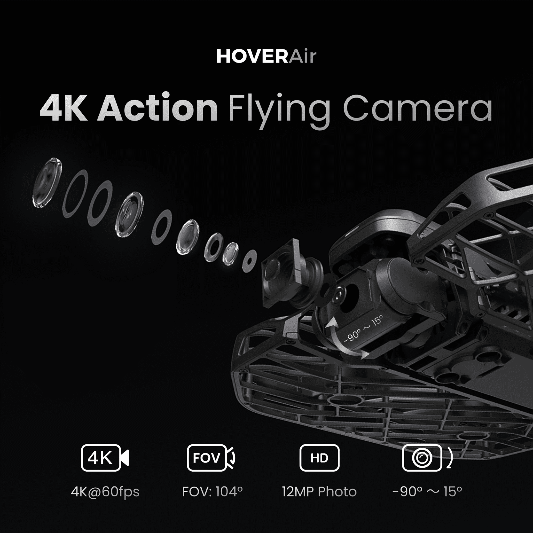 HOVERAir X1 PRO 4K UHD Action Flying Camera, Foldable Drone with AI Follow, Palm Launch, 2-Axis Gimbal, 104° FoV, for Outdoor Sports (Standard)