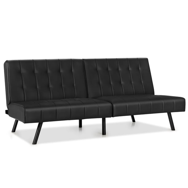 Costway Futon Sofa Bed PU Leather Convertible Folding Couch Sleeper ...