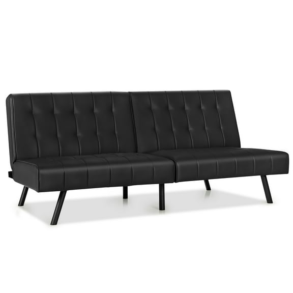 Costway Futon Sofa Bed PU Leather Convertible Folding Couch Sleeper Lounge Black