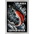 thumbnail image 1 of Alaska - Copper River - Scratchboard Sockeye Salmon - Lantern Press Artwork (16x24 Giclee Art Print, Gallery Framed, Silver Wood), 1 of 1