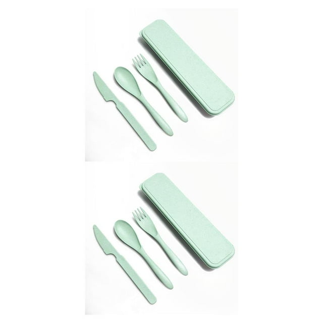 jesticaly Tableware Set Portable Washable Solid Color Children Flatware Kit Home Preschool Camping Holiday Cutlery Green 2Set