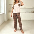 thumbnail image 2 of FRSASU Women's Plaid Pajama Sets 2 Pieces Summer Short Sleeve Tops and Long Pants Casual Comfy Pjs Lounge Set with Pocket Brown, 2 of 5