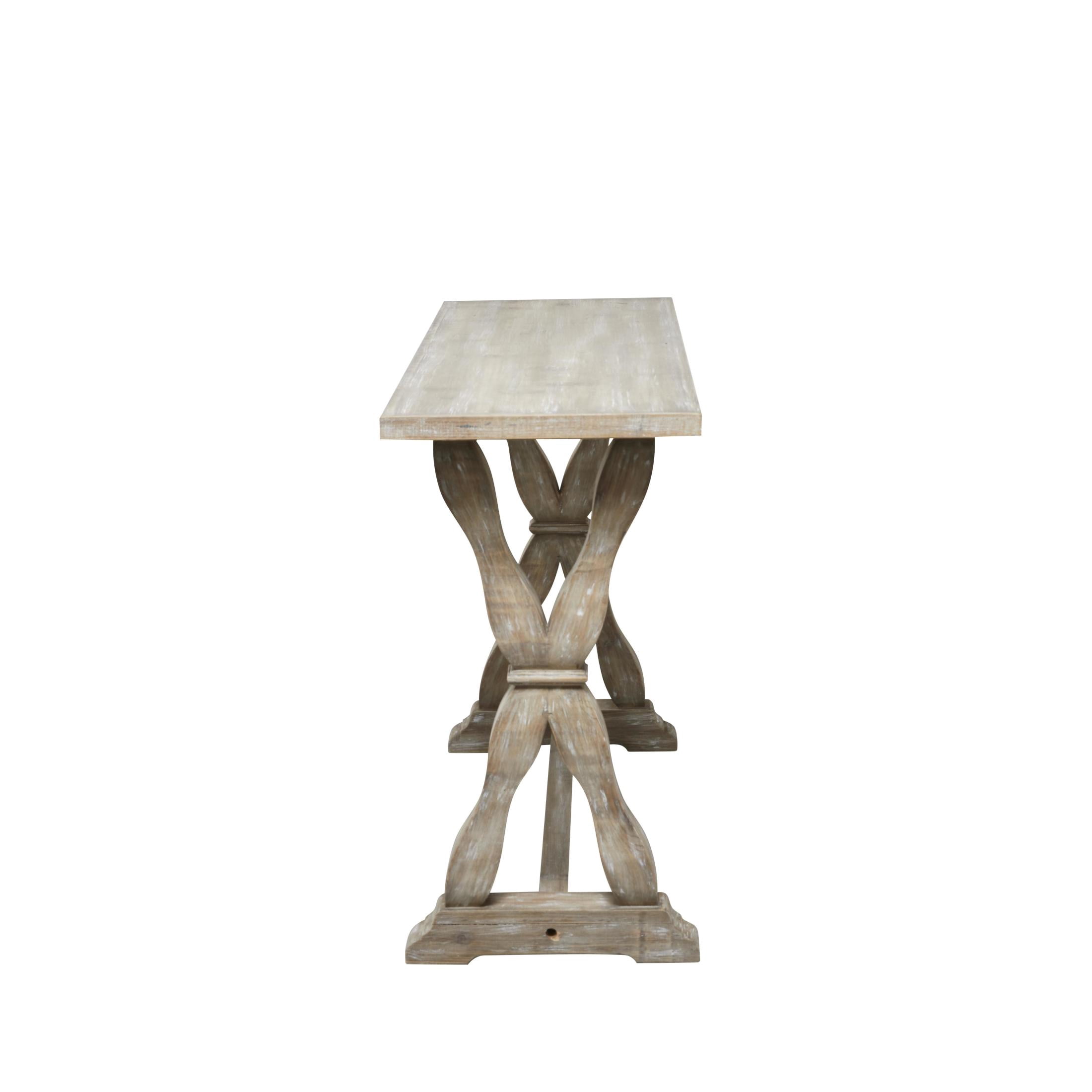 DecMode 48" x 32" Brown Wood Whitewashed Console Table with Angled Turned Legs, 1-Piece
