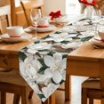 thumbnail image 2 of White Magnolia Blossom Table Runner Linen Burlap Table Runner 36 Inches Small Spring Floral Flowers Farmhouse Dresser Scarves for Kitchen Island Coffee Dining Room Party Wedding Holiday Decor 13"x36", 2 of 8