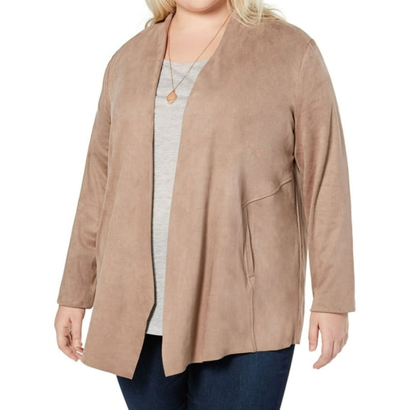 Style & Co. Womens Faux-Suede Jacket, Beige, 2X