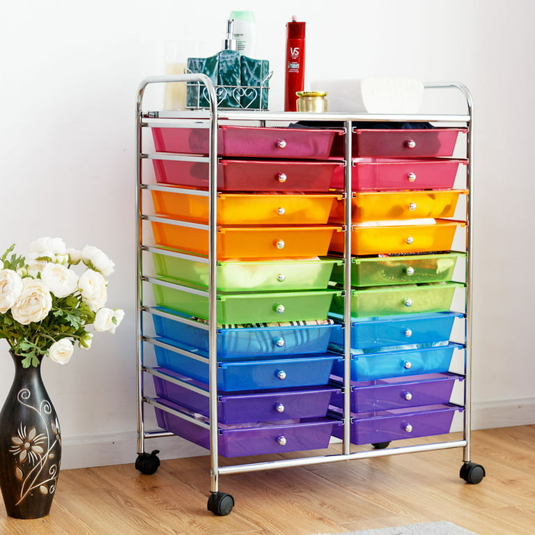 20 Plastic Drawers Multi-Color Storage Rolling Cart Studio Organizer