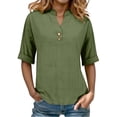 thumbnail image 5 of Clothes Womens Kelon Womens Summer Short Sleeve V Neck Linen Cotton Tunic Tops Casual Business Work Blouses Trendy Tees, XL, 5 of 9