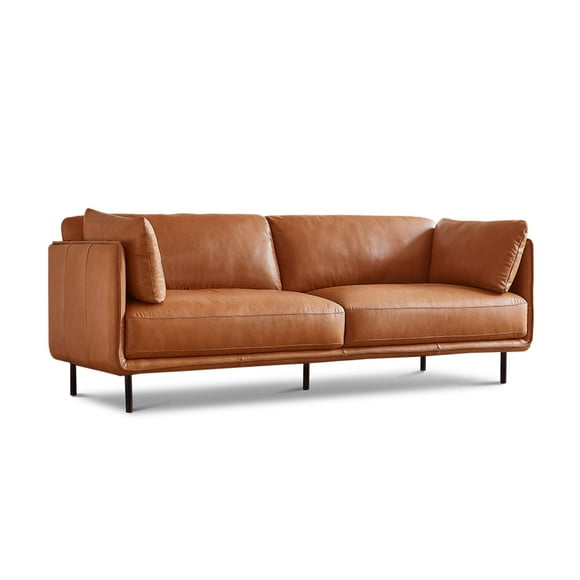 Valencia Chloe Contemporary Italian Nappa 11000 Leather Wide Sofa| Italian Nappa 11000 Leather, Floating Steel Legs, Ultimate Comfort, Cognac