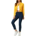 thumbnail image 2 of DARING DIVA Women's Button Down Long Sleeve Cropped Denim Jacket S Yellow, 2 of 7