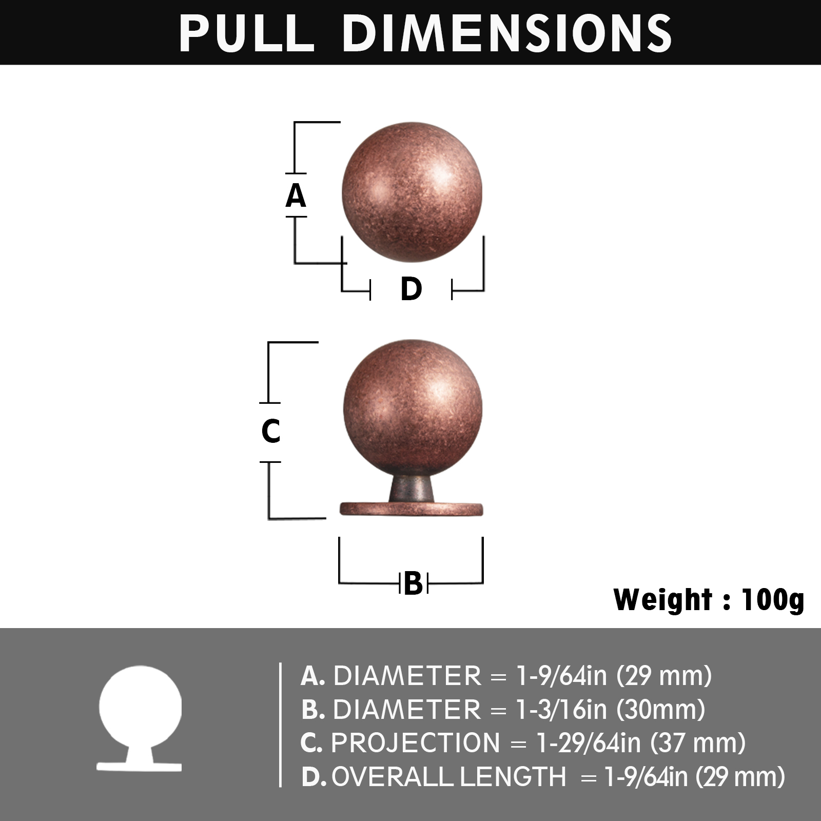 Goo-Ki 12 Pack Sleek Round Antique Copper Cabinet Knobs, Retro and Minimalist Drawer Knobs for Dresser,Wardrobe & Cupboard - 1.2 Inch Diameter