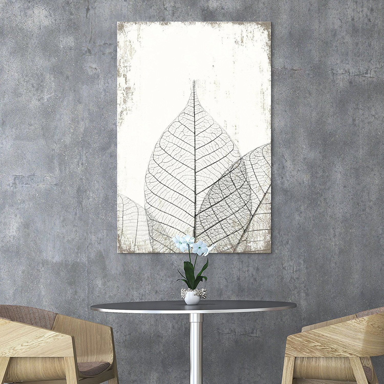 Wall26 Canvas Wall Art Black And White Leaf Vein On Rustic