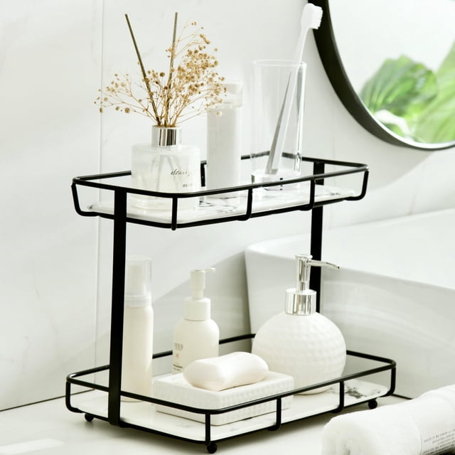 Organizador de baño Dobbyby de 2 niveles en acero inoxidable y mármol