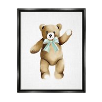 Stupell Industries Adorable Teddy Bear Nursery Animal Green Ribbon Graphic Art Jet Black Floating Framed Canvas Print Wall Art, Design by Studio Q