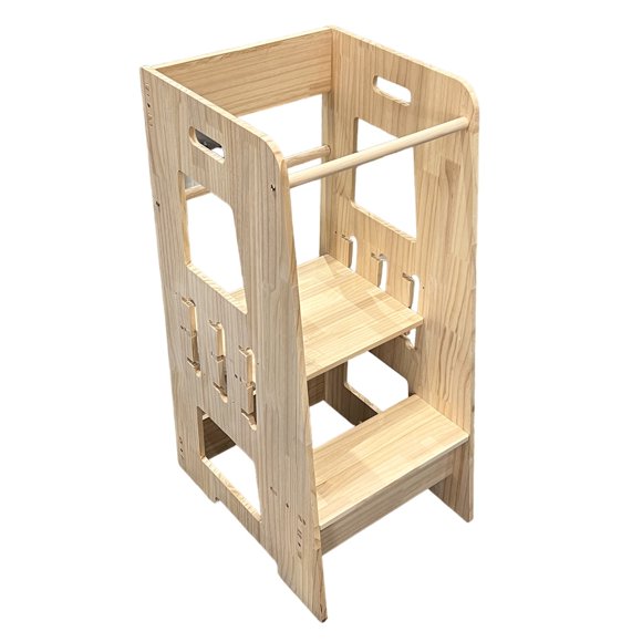 Adjustable Kitchen Step Stool for Kids and Toddlers, Wooden Stepping Stool with Adjustable Platform for Kitchen, Bathroom, Bedroom (Natural Wood)