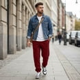 thumbnail image 6 of Delconic Mens Casual Loose Fit Fleece Sweatpants Plus Size Drawstring Elastic Waist Jogger Pants with Pockets Tapered Leg Wine XL, 6 of 7