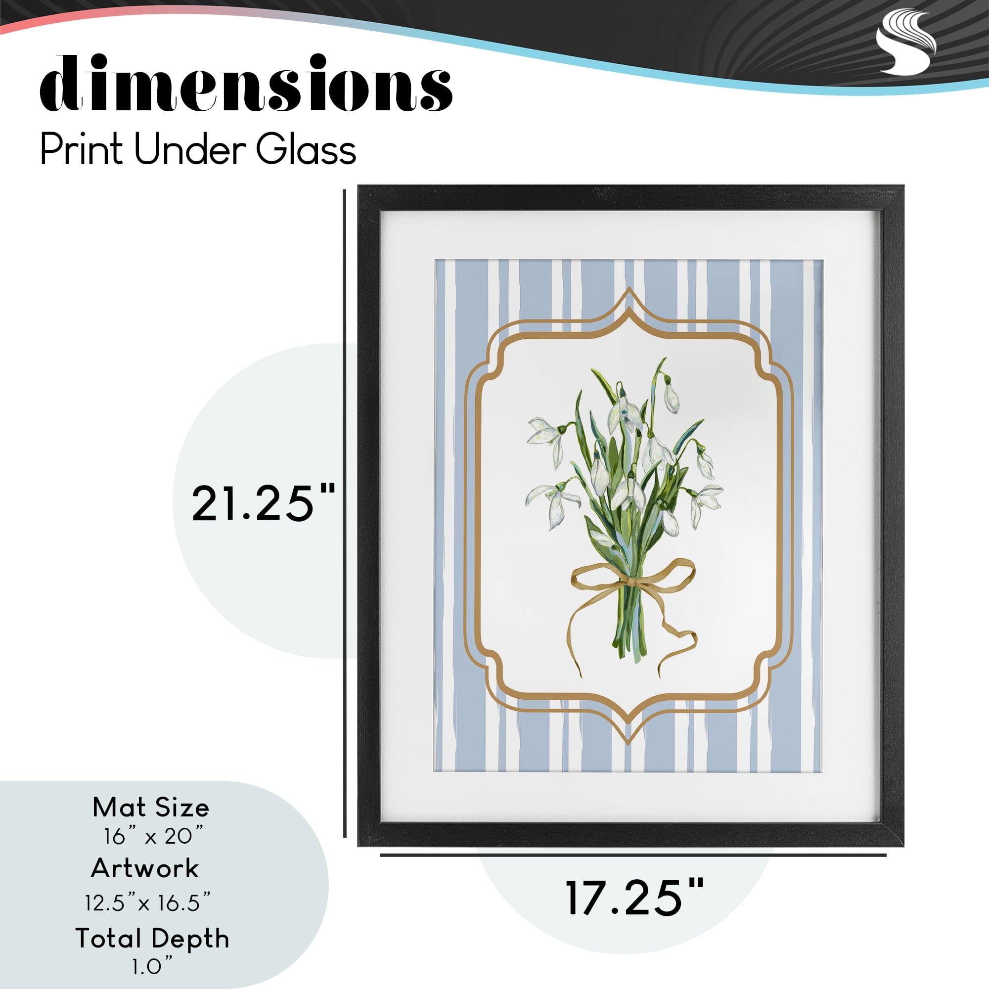 White Flower Bundle on Stripes Black Framed Print Under Glass, design by Adonna Ebrahimi