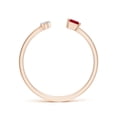 thumbnail image 2 of Angara Natural Ruby Ring - Two-Stone Square Ruby & Pear Diamond Open Ring in 14K Rose Gold for Women (Ring Size = 6), 2 of 10