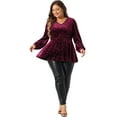 thumbnail image 3 of DARING DIVA Women's Plus V Neck Long Sleeve Gilding Metallic Stars Blouse 1X Burgundy, 3 of 6