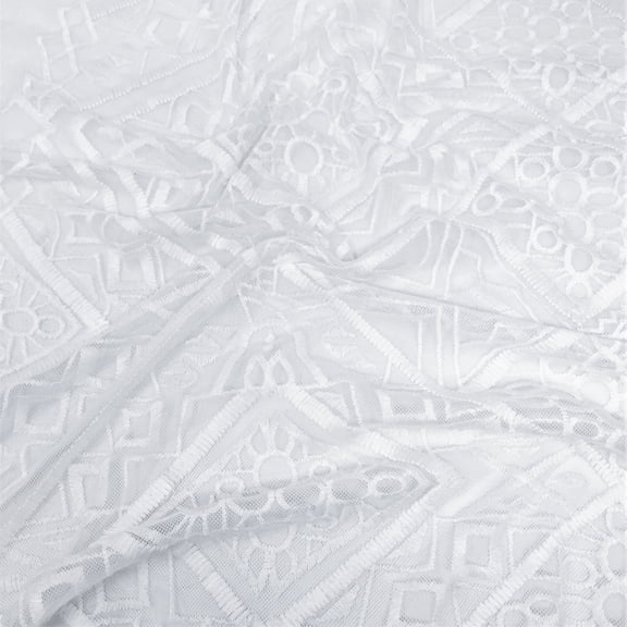 Geometric White Diamond Embroidered Lace