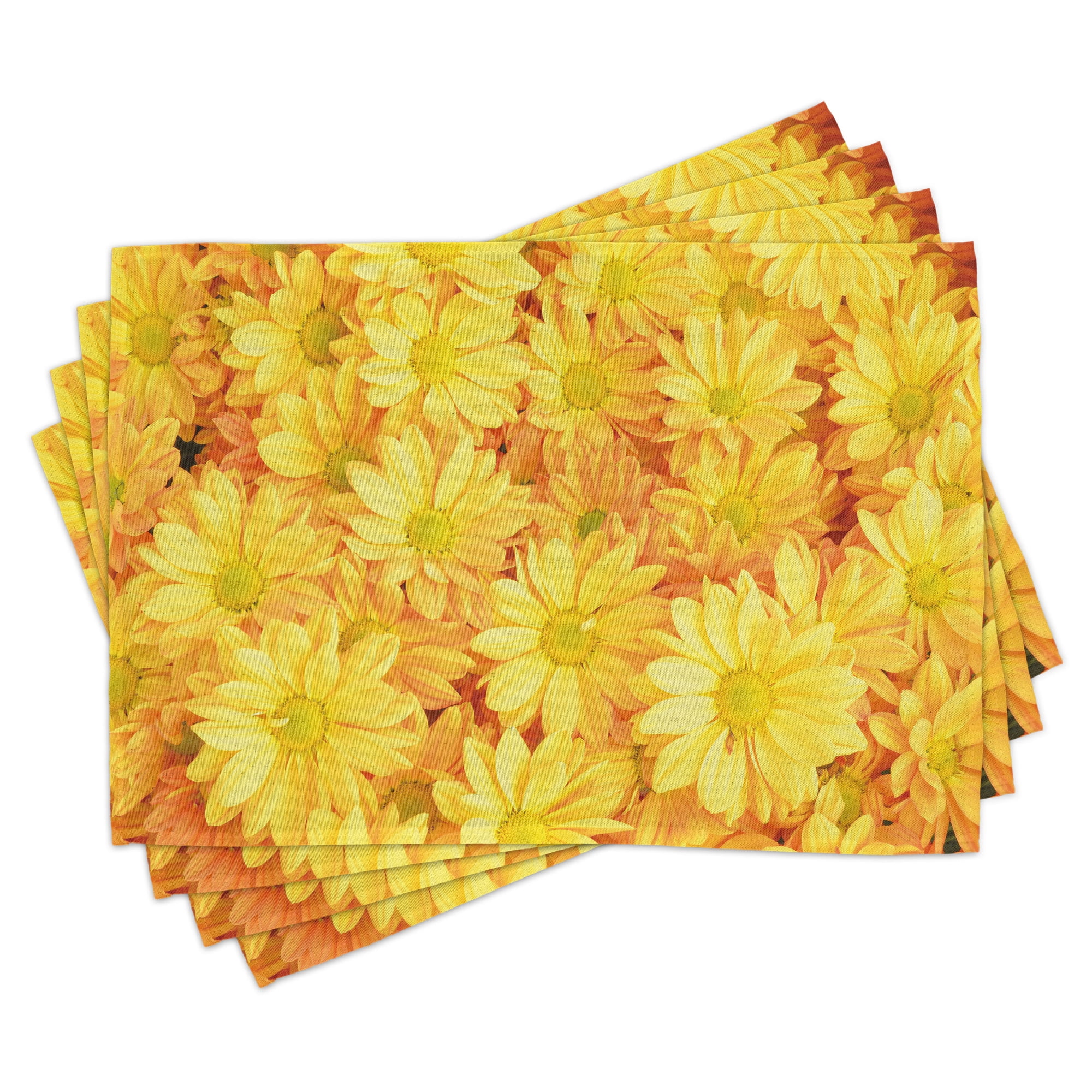 Yellow Flower Place Mats Set of 4, Lively Daisies Fresh Bouquets with ...