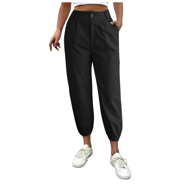 Pantalones de mujer de color liso con cremallera - Bolsillos en ángulo, tejido de seda helada - Secado rápido, transpirables, cintura con cordón ajustable para senderismo, yoga y actividades al air