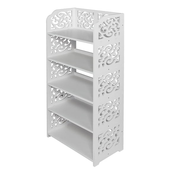 5-Tier Decorative Carved Shoe Rack, white