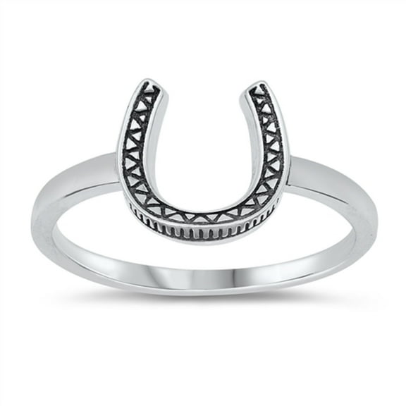 Oxidized Sterling Silver Decorated Horseshoe Ring Size 6