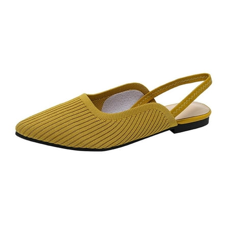 Women S Knit Closed Pointed Toe Flat Slip-On Mules Sandals Sexy Breathable Comfort Soft Sole Slingback Flat Shoes with Ankle Strap Casual Formal Work Dress Shoes KANG