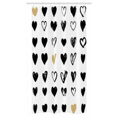 Love Stall Shower Curtain, Small Heart Icons Let Me Love You Stylized Hipster Liking Spouse Couples Design, Fabric Bathroom Set with Hooks, 36W X 72L Inches Long, Tan Black White, by