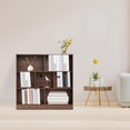 thumbnail image 5 of 3-Tier Bookshelf,7 Cubes Wooden Bookcase,Open Freestanding Display Storage Shelves,Modern Storage Display Cabinet for Home Office, Living Room, Bedroom (Dark Oak Color, 100cm/39.37in), 5 of 9